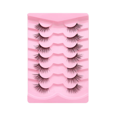 Natural Lashes Wispy Lashes Natural Look False Eyelashes Natural Flared Eyelashes False Eye Lashes Soft Fluffy Lashes 7 Pairs 6mm Gradual 13mm Cat's Eye Transparent Stem Eye Tail Elongated Half Eye Na