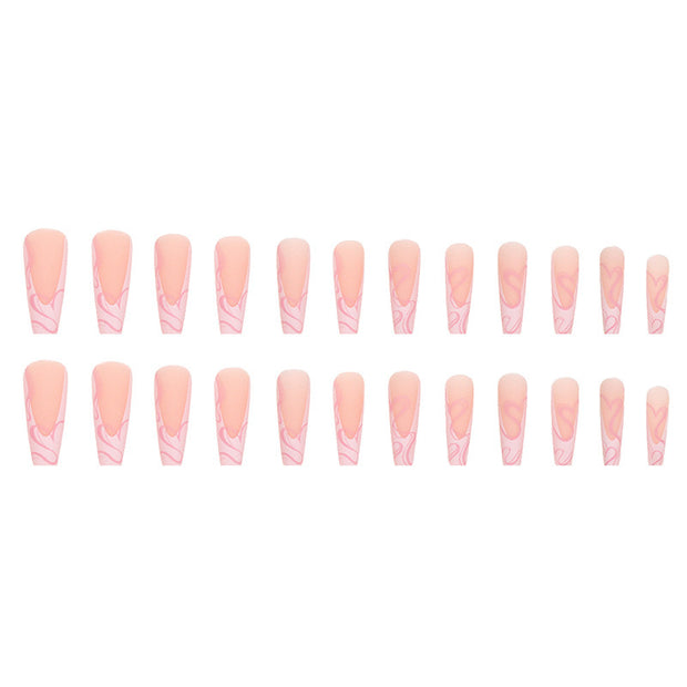 Heart Stripe Fake Nails